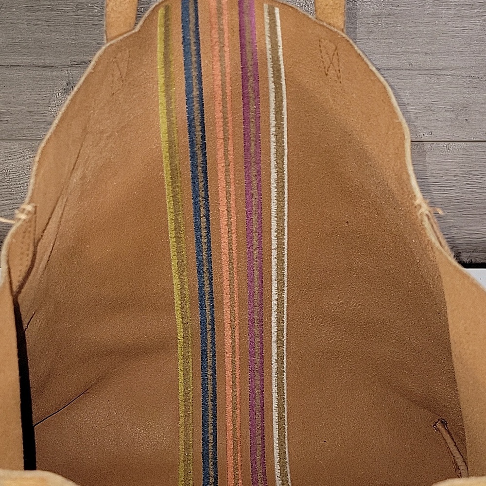Madewell Tan Leather Embroidered Stripe Tote Bag - Picture 10 of 15